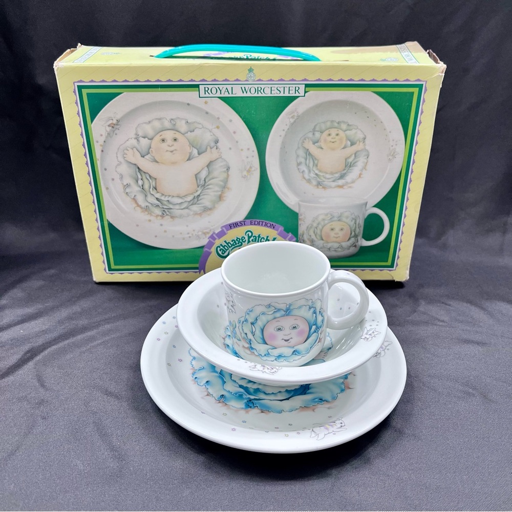 1984 Royal Worcester ENGLAND Cabbage Patch Kids Mug, Bowl, Plate 3 PCs - Vintage